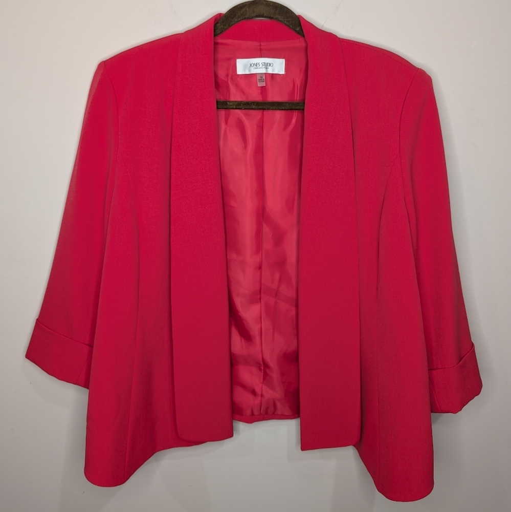 🔥 Jones Studio Bright Red Open-Front Blazer‎ — Size 16